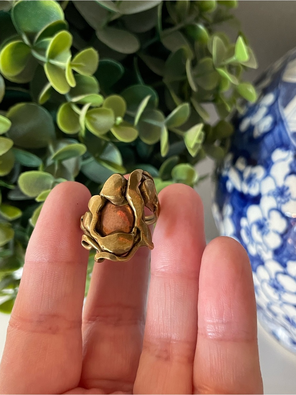 Vintage Abstract Brutalist Modernist Copper Brass Ring size 9